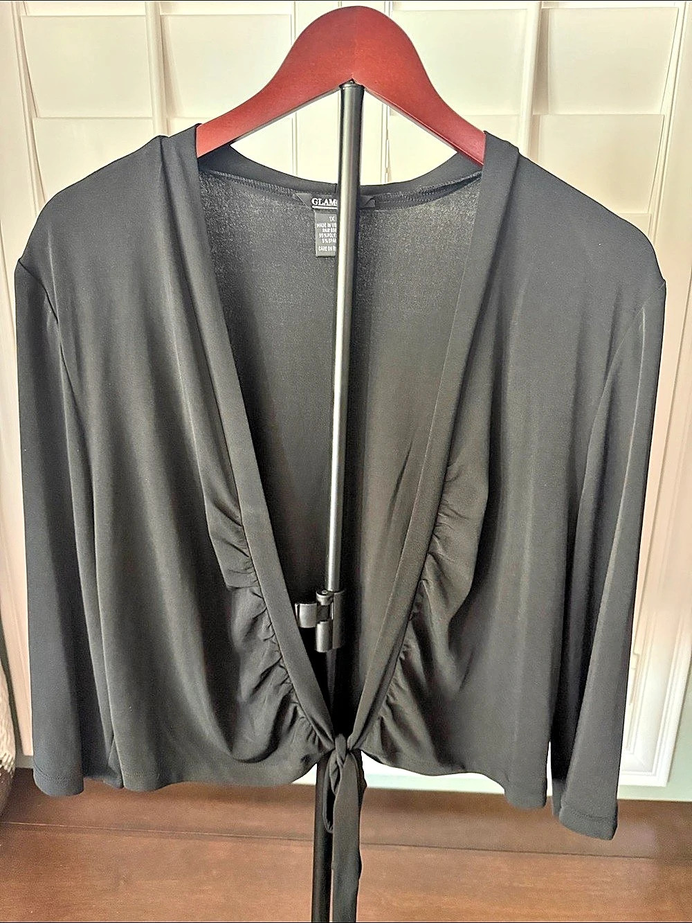 Glamour Black Tie-Front Blouse Size 1X Like New